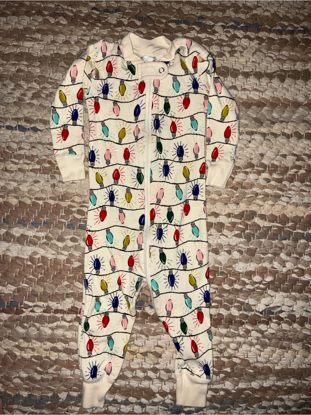 Hanna Andersson Cream One-Piece Footie with Multicolored Holiday Lights